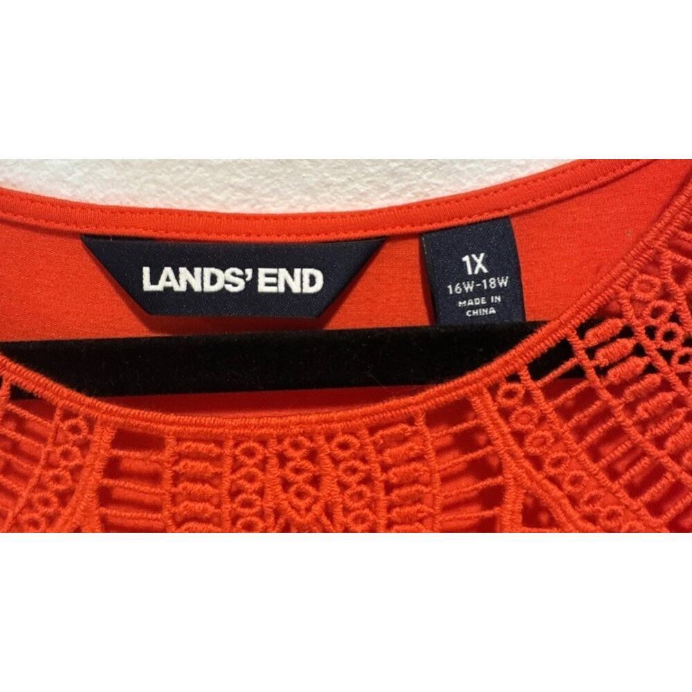 Lands End Women’s Plus Size 1X Bright Red Orange Crochet Neck Maxi Dress Boho - Picture 6 of 8